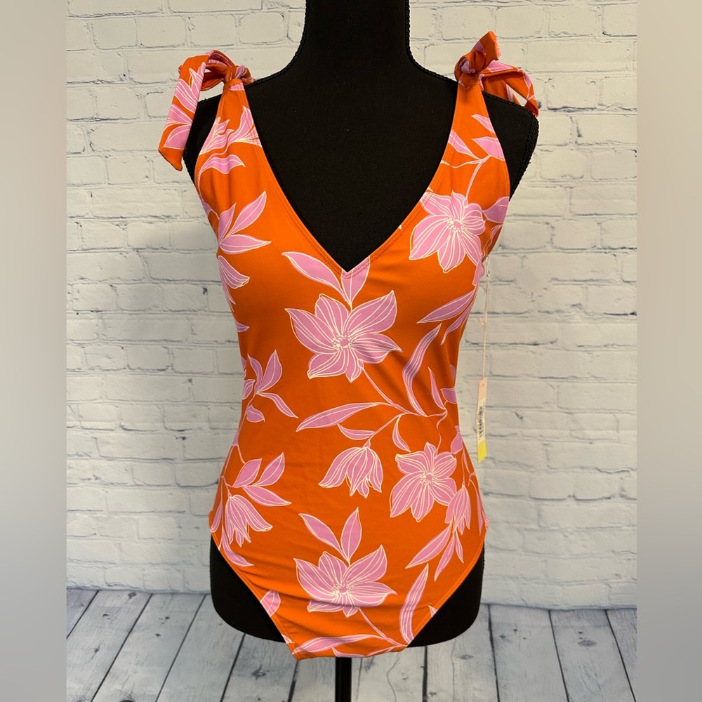 NWT Summersalt The Tie Oasis One-Piece Swimsuit, Tiger Lily Sunset Floral, 8